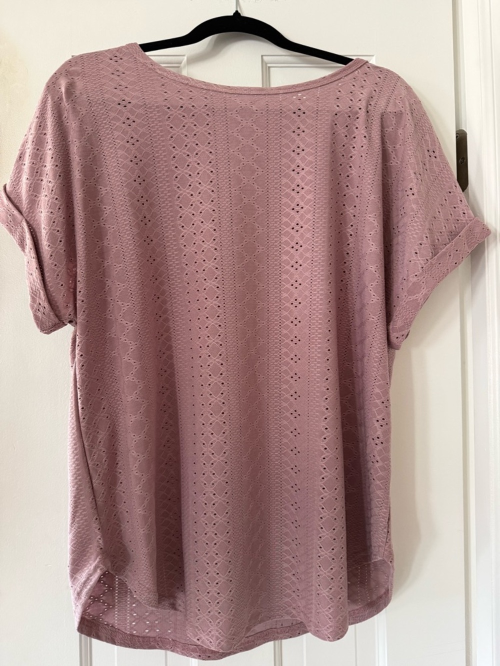 Dusty Rose Eyelet Knit Short Sleeve Top Women’s XL
